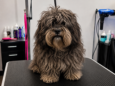 Dog before grooming