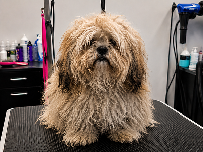 Dog before grooming