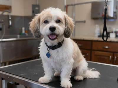 Dog before grooming