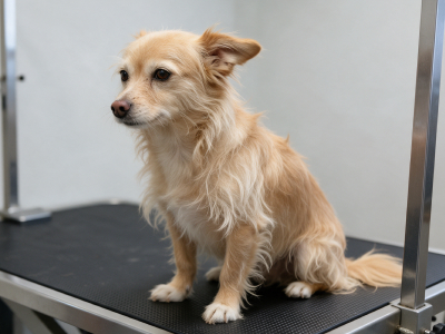 Dog before grooming